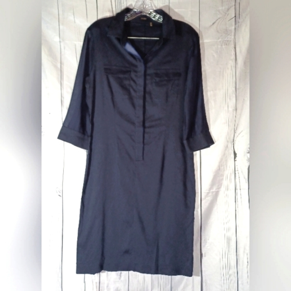 Elie Tahari Navy Blue Minimalist Office Shirt Dress
